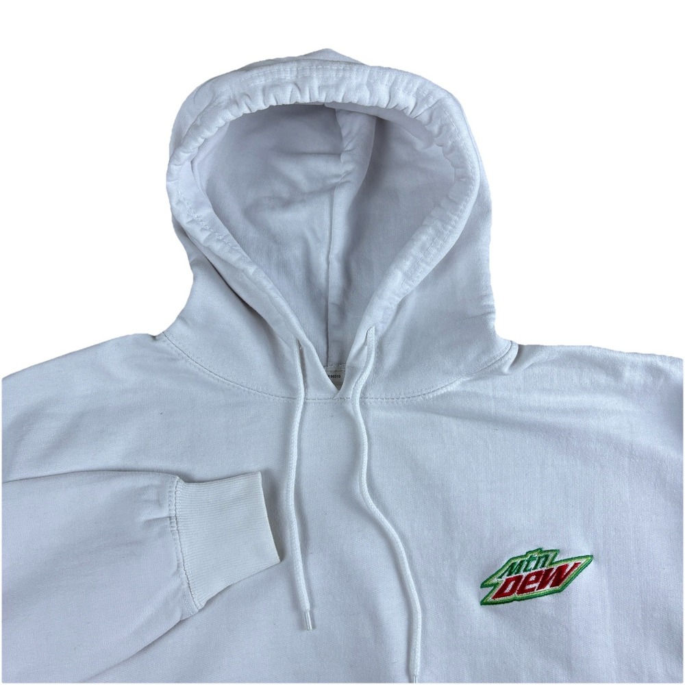 Mountain Dew Mens Hoodie Pullover Fleece‎ Embroidered Logo White Size Medium
